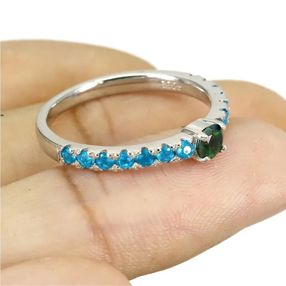 Black opal and blue apatite gemstone ring size 8 - Picture 3 of 3